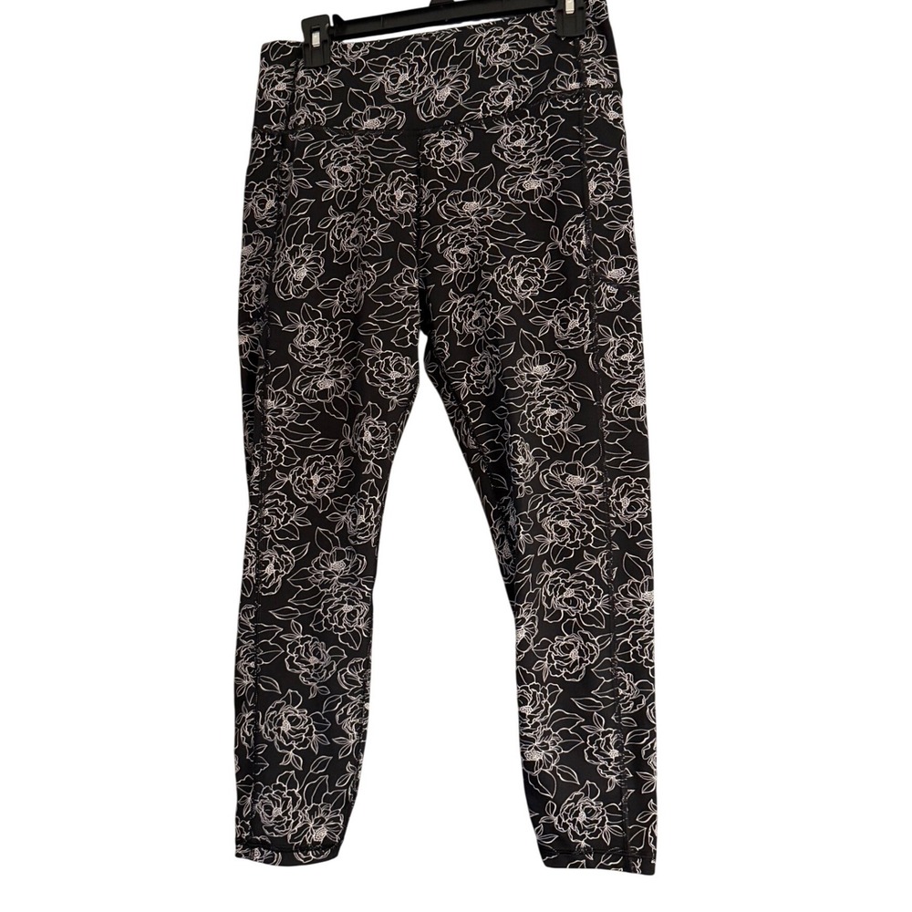 Victoria's Secret Leggings Women L Black White Floral Excellent Pockets
